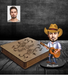 Kişiye Özel Gitarist Karikatürlü Ahşap Biblo Kutulu Bay-1