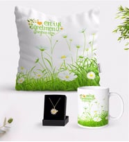 BK Gift Kişiye Özel Papatya Temalı En İyi Öğretmen Beyaz Kupa Yastık ve İsimli Papatya Kolye Hediye Seti-6 (Model 1)