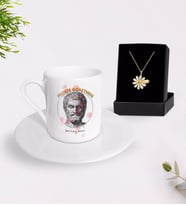BK Gift Kişiye Özel Felsefe Öğretmeni Türk Kahvesi Fincanı ve İsimli Papatya Kolye Hediye Seti-1 (Model 1)
