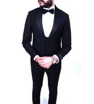 Jan Carlucci Slimfit Şal Yaka Damatlık Takım Ceket - Yelek - Pantolon - Gömlek - Papyon