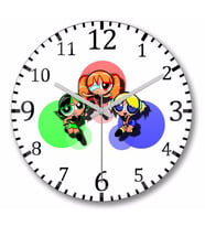 Powerpuff  Girls  Duvar   Saati Bombeli Gercek Cam