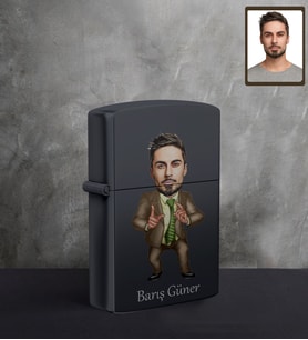 Kişiye Özel İş Adamı Karikatürlü UV Baskılı Siyah Benzinli Çakmak Bay-10
