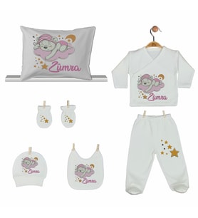 Pia Baby GL 2003 İsme Özel Ayıcıklı Yastık Zıbın Set