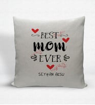 BK Gift Kişiye Özel En İyi Anne Dekoratif Keten Yastık - 3 (Bej)