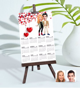 BK Gift Kişiye Özel 15x21 cm Fotoğraf Kartlı Sevgililer Karikatürlü Şövaleli 2024 Takvim -60 (Beyaz)