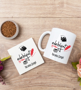 Edebiyat Öğretmeni Beyaz Kupa Bardak Ve Bardak Altlığı Seti