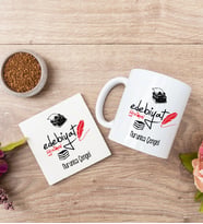 Edebiyat Öğretmeni Beyaz Kupa Bardak Ve Bardak Altlığı Seti