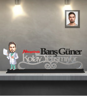 Kişiye Özel Doktor Karikatürlü Kolay Yetişmiyor Ahşap Biblo Bay-8