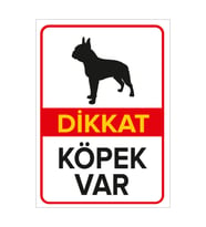 MIGNATIS - Dikkat Köpek Var Levhası Siyah Boston Terrier - Sac Malzeme 35x50cm