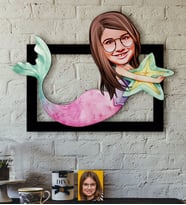 BK Gift Kişiye Özel Deniz Kızı Karikatürlü 3D Ahşap Tablo-1