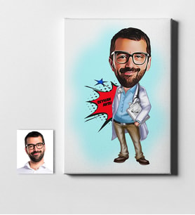 BK Gift Kişiye Özel Bay Başhekim Karikatür Kanvas Tablo 50x70cm 1