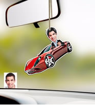 BK Gift Kişiye Özel Erkek Ferrari 458 Karikatürlü Ahşap Plakalı Araba Dikiz Ayna Süsü (Beyaz)