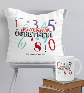 BK Gift Kişiye Özel Matematik Öğretmeni Temalı Yastık Kupa Seti - 4