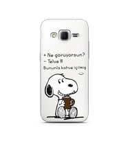 Snoopy Tasarımlı Süper Şeffaf Silikon Telefon Kılıfı Samsung Core Prime