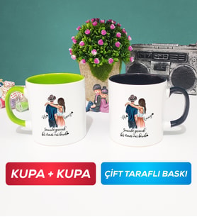 İkili Sevgiliye Hediye Bir Ömür Sevgililer Günü Hediyesi Kupa Bardak Yeşil Siyah