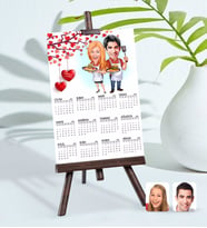 BK Gift Kişiye Özel 15x21 cm Fotoğraf Kartlı Aşçı Çift Karikatürlü Şövaleli 2024 Takvim (Beyaz)