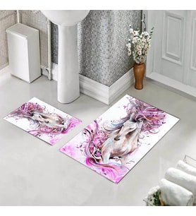 Banyo Halısı Ikili Klozet Takımı Kaymaz Tabanlı (60 xm x 100 cm + 40 cm x 60 cm) 