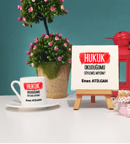 Hukuk Okuduğumu Söylemiş Miydim Hukukçu Hediye Türk Kahvesi Fincanı ve Dekoratif Taş Baskı Seti