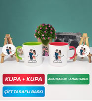 İkili Yeşil Kırmızı Sevgiliye Hediye Bir Ömür Sevgililer Günü Hediyesi Kupa Bardak Anahtarlık Hediye Seti