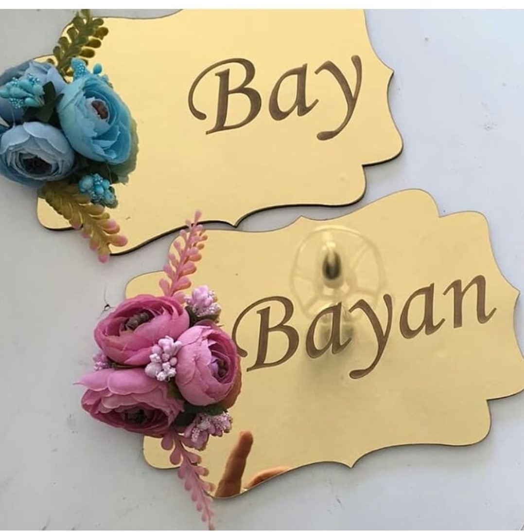 Kişiye Özel Pleksi  Bay-Bayan Oda Süsleri 2'li (Altın)