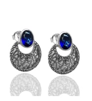 Safir ve Markazit Taşlı Gümüş Bayan Küpe