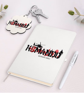 BK Gift Kişiye Özel Komando Beyaz Defter Kalem ve Anahtarlık Hediye Seti (Model 1)