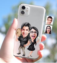 BK Gift Kişiye Özel Sevgililer Karikatürlü iPhone 11 İnce Şeffaf Silikon Telefon Kapağı-18 (Beyaz)