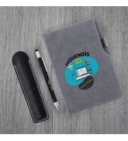 Kişiye Özel Uv Baskılı Mühendis Temalı Gri Defter & Fonksiyonel Mühendis Kalemi  Seti