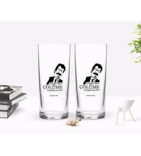 BK Gift Kişiye Özel Renkli Baskılı Çünkü Sen Çölüme Yağmur Oldun Tasarımlı İkili Rakı Bardağı Seti-1 (Beyaz)