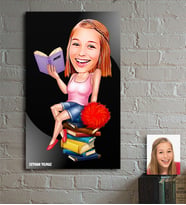 BK Gift Kişiye Özel Bayan Öğrenci Karikatür Ahşap Tablo - 1