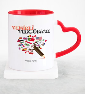 BK Gift Kişiye Özel Mesleki Yeminli Tercüman Kırmızı Kalpli Kupa Bardak