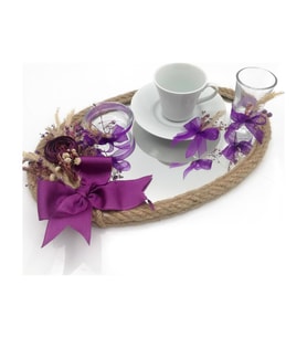 Lora Davet Damat Kahve Fincanı Tepsisi (1 Adet) Mor - 53100