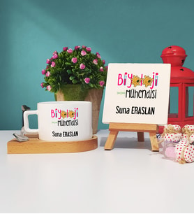 Biyoloji Mühendisi Ahşap Altlıklı Fincan ve Dekoratif Taş Baskı Seti