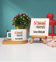 Biyoloji Mühendisi Ahşap Altlıklı Fincan ve Dekoratif Taş Baskı Seti