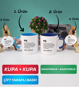 İkili Mavi Lacivert Çiftlere Özel Eş Kupa Bardak Anahtarlık