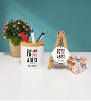 Abi Tasarımlı Kişiye Özel Hediye Abi Kalemlik ve Anahtarlık Hediye Seti