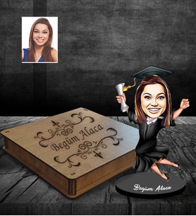Kişiye Özel Mezuniyet Karikatürlü Ahşap Biblo Kutulu Bayan-2