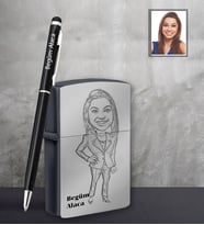 Kişiye Özel Öğretmen Karikatürlü Siyah Çakmak Kalem Hediye Seti Bayan-13 (Model 1)