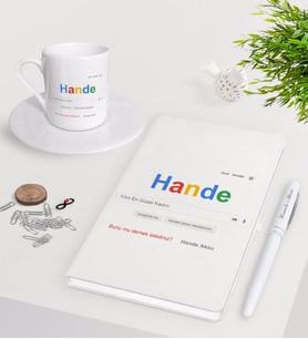 BK Gift Kişiye Özel Google Yılın En Güzel Kadını Beyaz Defter Kalem Türk Kahvesi Fincanı Seti-2 (Model 1)