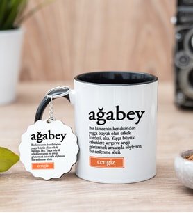 Ağabey Kelime Anlamı Siyah Kupa Bardak Ve Anahtarlık Set