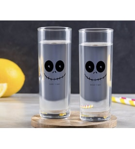 BK Gift Kişiye Özel Renkli Baskılı Sevimli Korkunç Yüz Tasarımlı İkili Vodka Bardağı-1 (Beyaz)