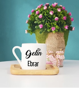 Gelin Tasarımlı Kişiye Özel Gelin Ahşap Altlıklı Türk Kahvesi Fincanı