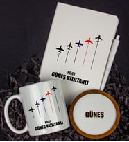 Kişiye Özel Pilot Tasarım Defter Kalem Kupa Ve Bardak Altlığı Hediye Seti 81436
