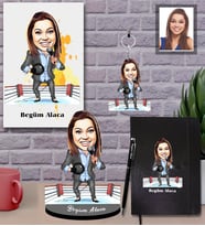 Kişiye Özel Spiker Karikatürlü 5 li Hediye Seti Bayan-1