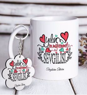 BK Gift Kişiye Özel Yılın En Mükemmel Sevgilisi Beyaz Kupa ve Anahtarlık Hediye Seti (Model 1)