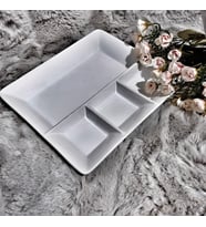 4 Bölmeli Beyaz Kare 23x20cm Seramik Servis Sunum/kahvaltı Tabağı