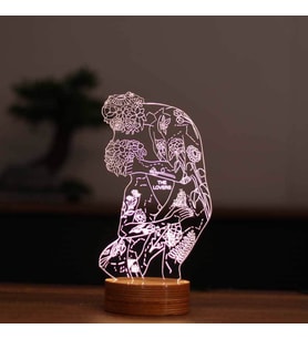 The Lovers Figürlü Dekoratif Hediye Led Masa Lambası 7 Işık Rengi Ahşap Taban
