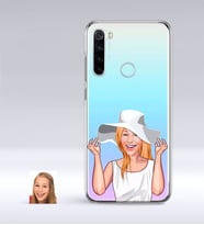 BK Gift Kişiye Özel Bayan Karikatürlü Xiaomi Redmi Note 8 İnce Şeffaf Silikon Telefon Kapağı-20 (Beyaz)