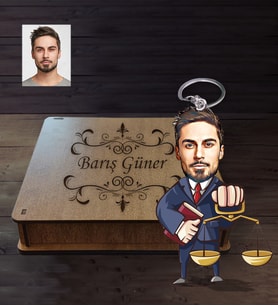 Kişiye Özel Avukat Karikatürlü Ahşap Anahtarlık Kutulu Bay-3