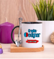 Grafiker Ahşap Altlıklı Siyah Kupa Bardak